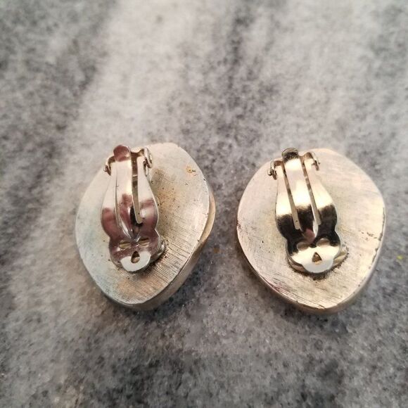 Vintage Orange Peach Clip On Earrings, Retro Funky Design, 80s Style, Estate - Picture 2 of 4